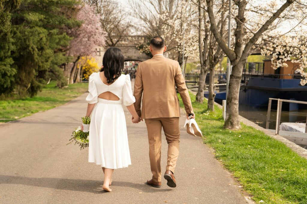 St. Louis Bride and Groom with flowers