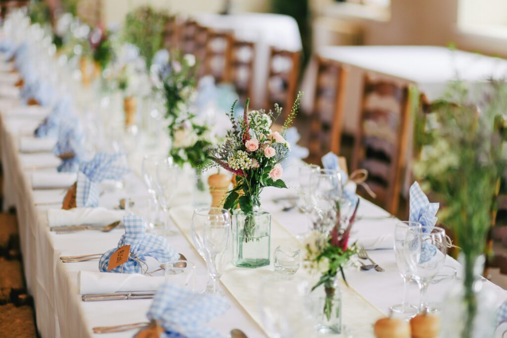 Garden-style floral design for wedding reception in St. Louis, MO